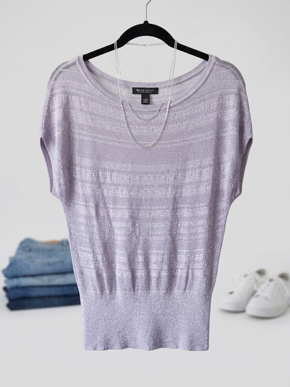 White House Black Market Light Lavender Knit Batwing Top